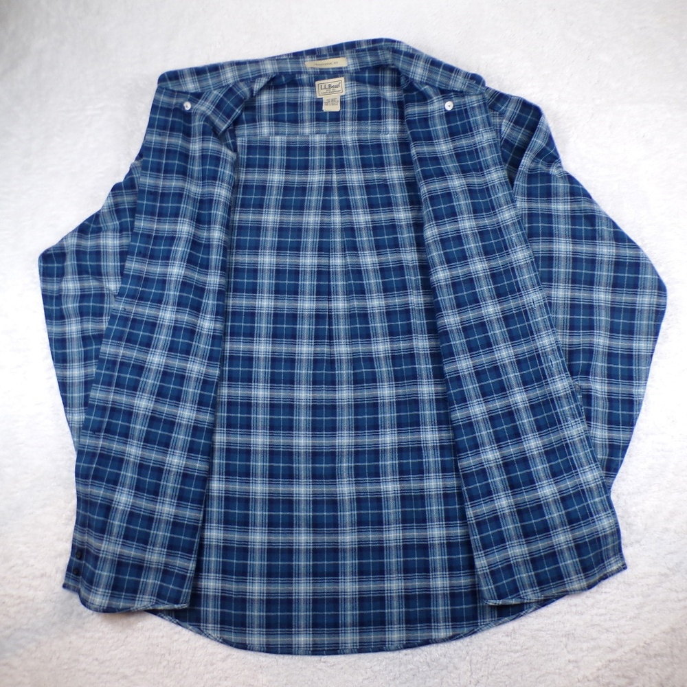 LLBean Scotch Plaid Flannel Button Shirt Mens Large Blue Traditional Fit Size XL - Picture 8 of 10